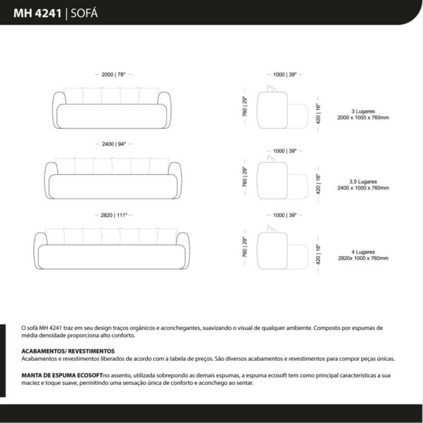 Sofá  4 lug. MH 4241 - Herval - Image 4